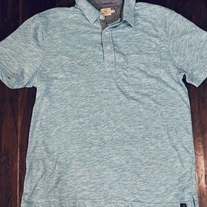 Faherty Polo Shirt Mens Large Blue Heathered Cotton Blend Casual Short Sleeve